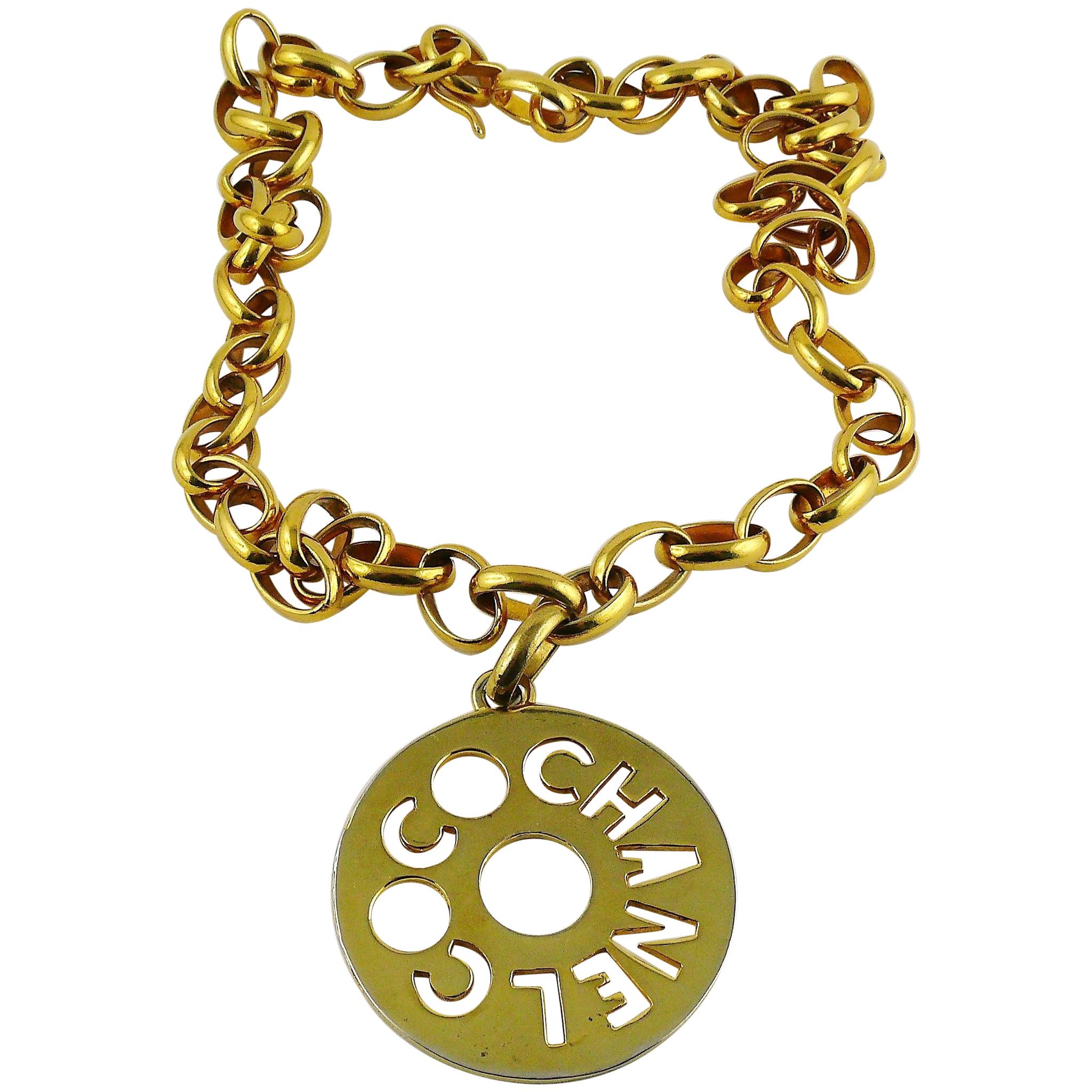 Chanel Vintage Coco Chanel Cutout Openwork Logo Medallion Necklace