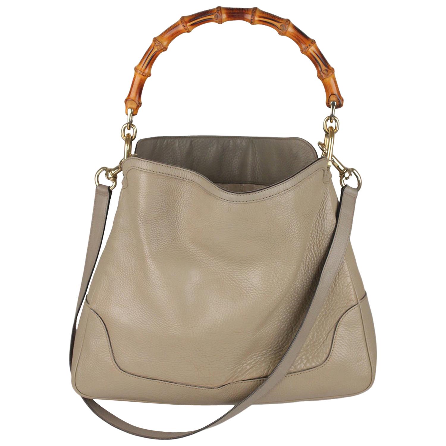 Gucci Taupe Leather Diana Hobo Bag Tote Bamboo Handle