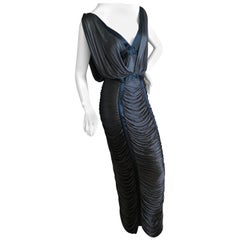 Yves Saint Laurent by Tom Ford Semi Sheer Brown Draped Evening Dress Black Trim 