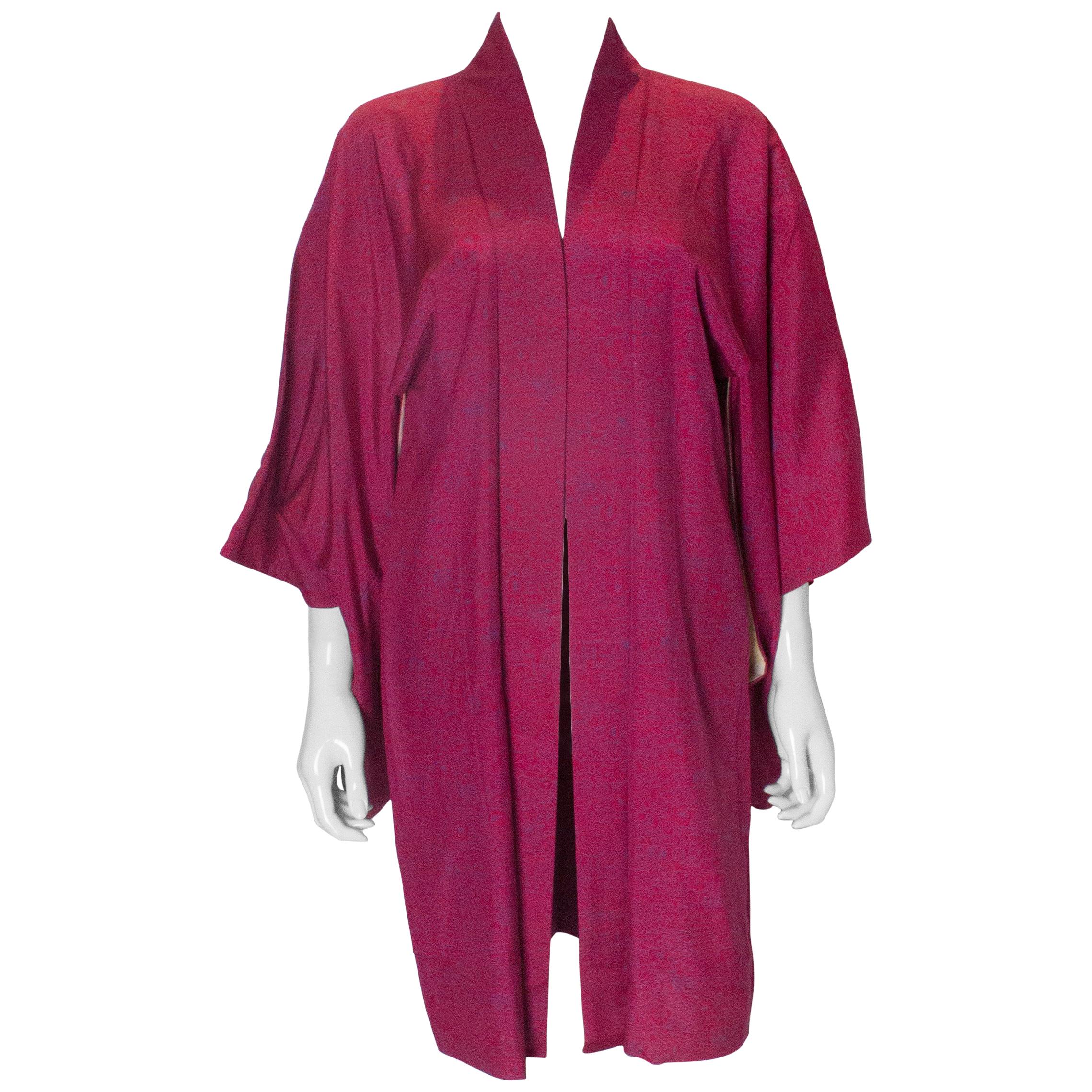Vintage Raspberry Pink Silk Kimono