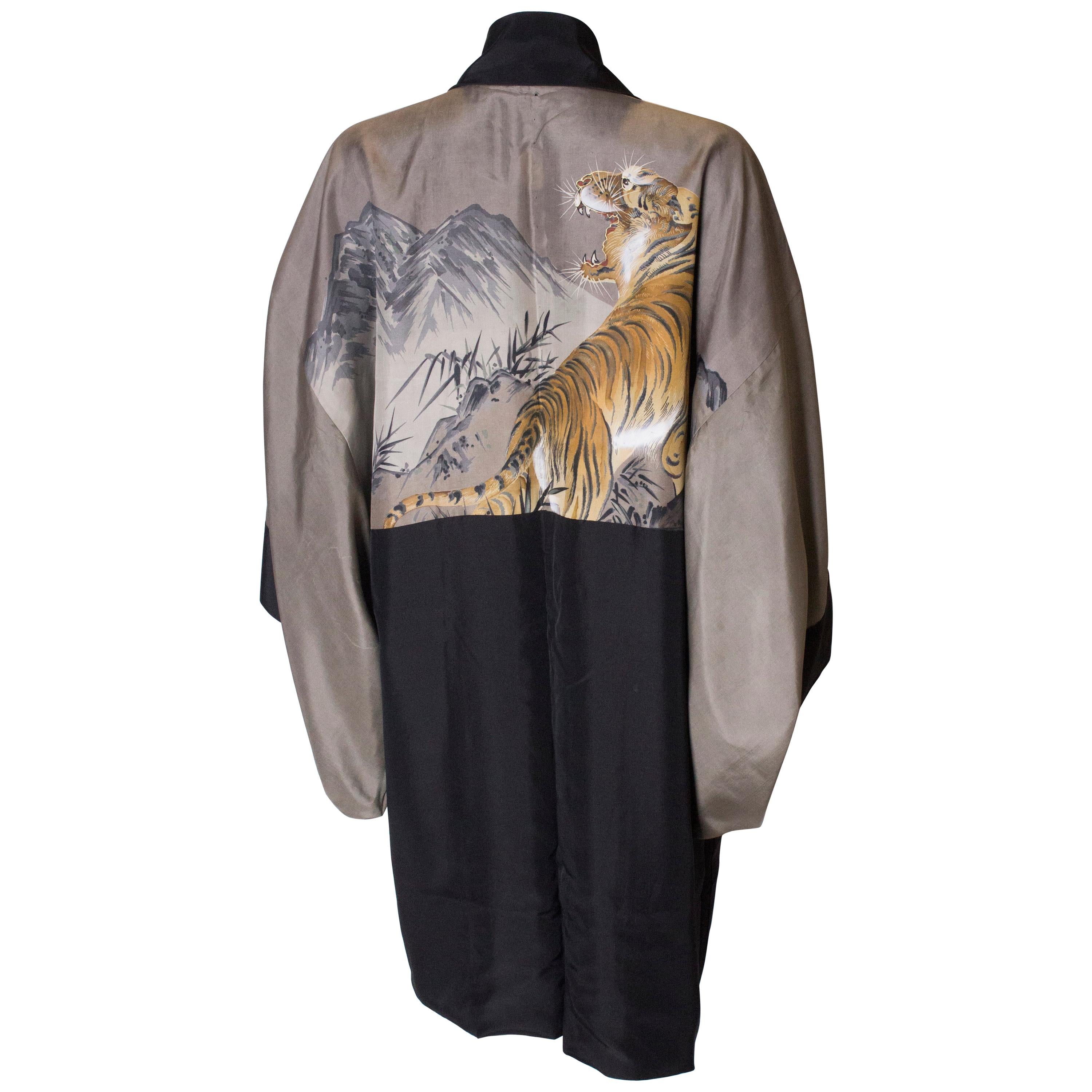 Vintage Silk Kimono with Handpainted Lining