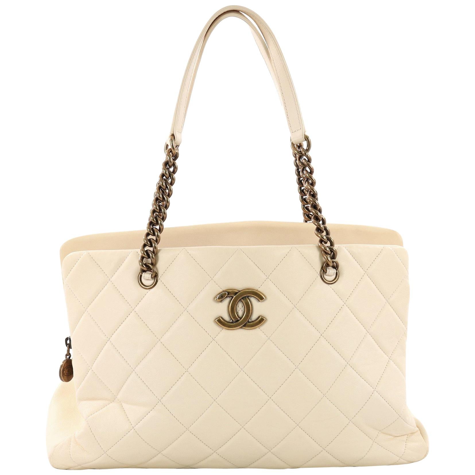 Chanel CC Crown Tote Quilted Leather Large at 1stDibs