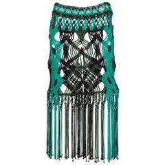 Jupe à franges en macramé vert turquoise de Proenza Schouler ::2011