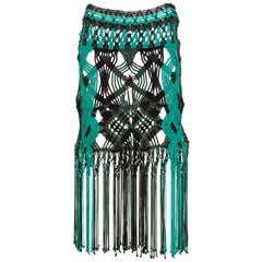 Proenza Schouler Green Turquoise Macrame Fringe Skirt , 2011