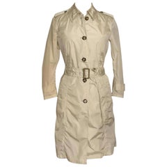 Prada Water Resistant Fitted Long Trench Raincoat in Cream with Belt