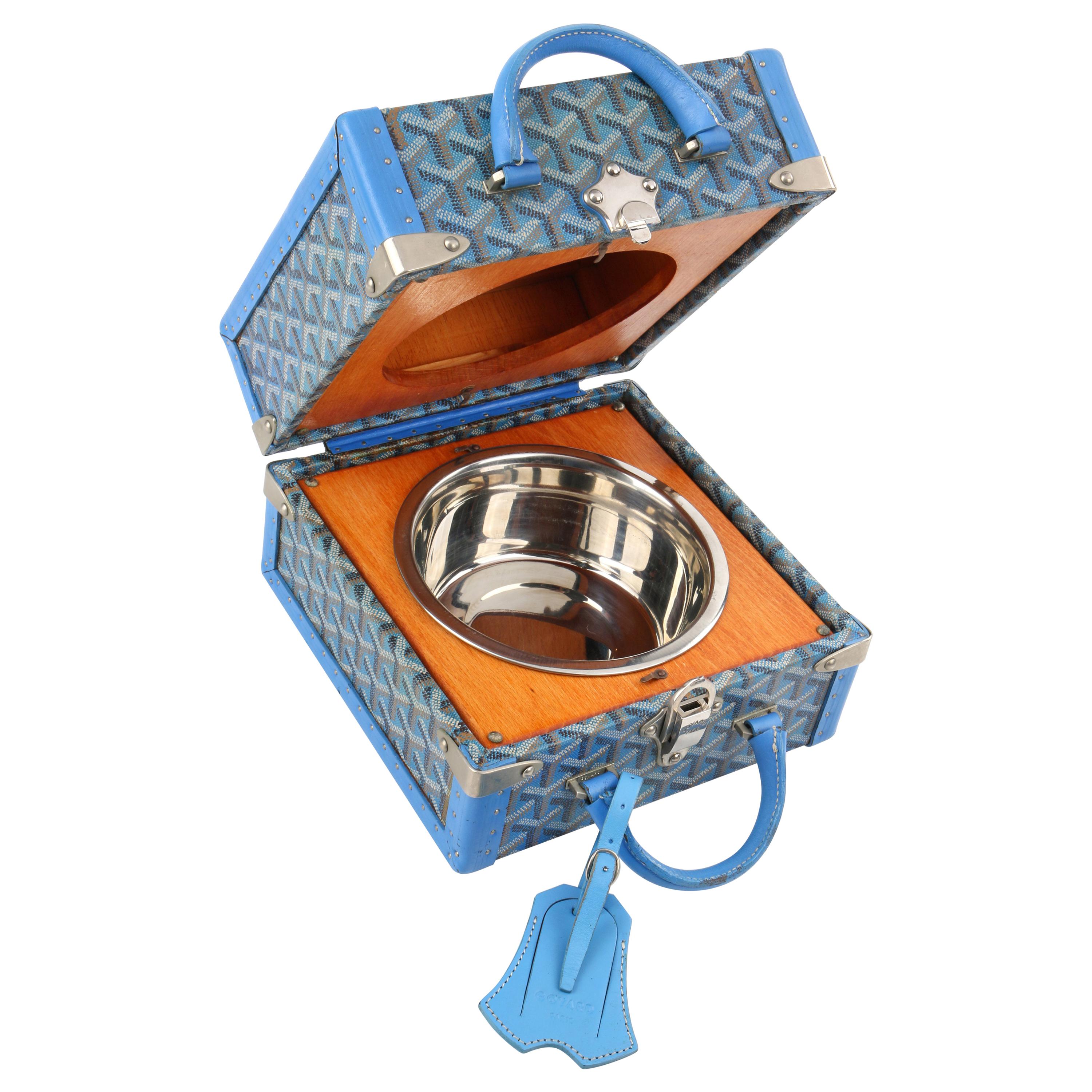 Goyard Dog Bowl Blue Travel Trunk Palladium Bowls New – Mightychic