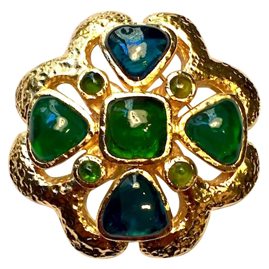 Chanel Large Gripoix Glass Cabochon Medallion Pin, Spring 1994  Collection