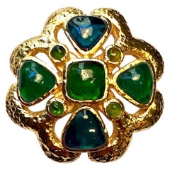 Chanel Large Gripoix Glass Cabochon Medallion Pin, Spring 1994  Collection