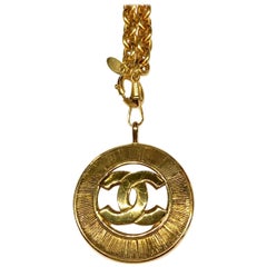 Vintage Chanel 1980s Gold Large Pendant Necklace