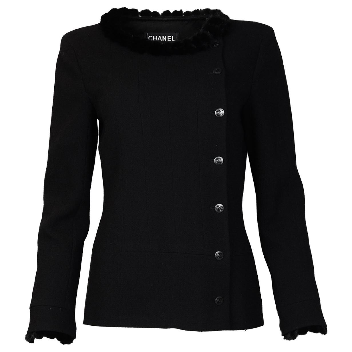 Chanel 03 Black Jacket W/ Mink Collar & Cuffs Sz 38
