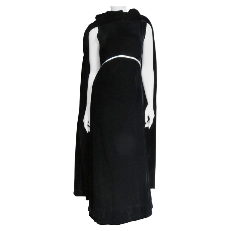 Bill Blass 1960s Silk Velvet Gown and Cape For Sale