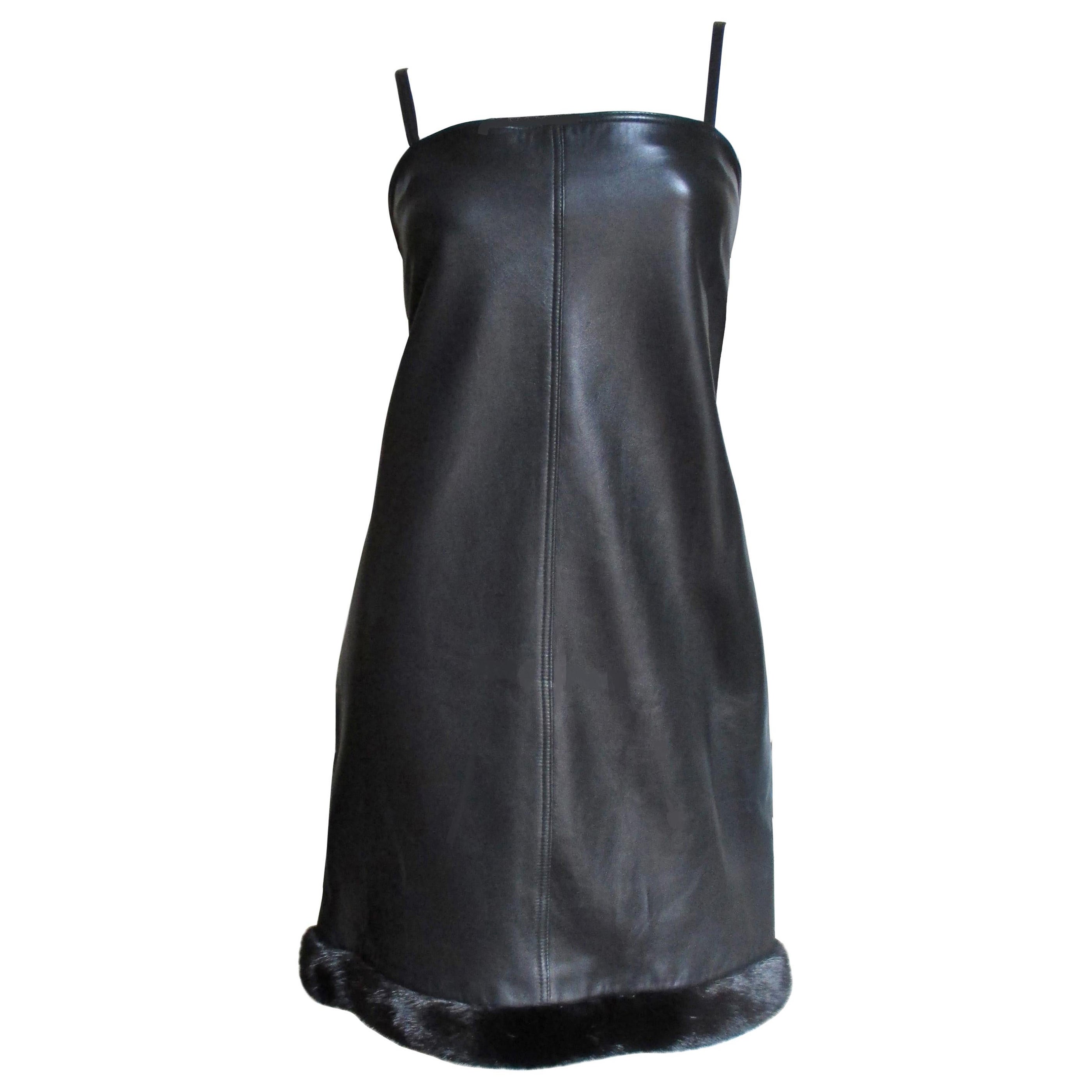  Gianni Versace Leather Dress with Mink Hem F/W 1997 For Sale
