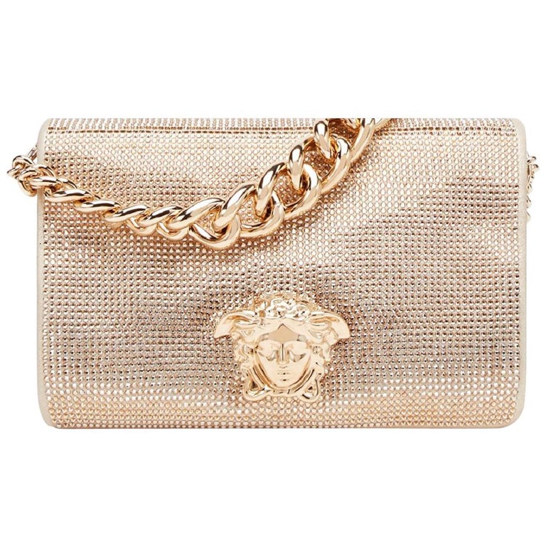 New Versace Gold Palazzo Sultan Medusa Swarovski Crystal Evening Shoulder  Bag at 1stDibs | versace swarovski bag, gold versace bag, versace gold bag