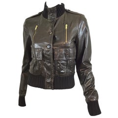 Gucci Brown Leather Bomber Jacket 