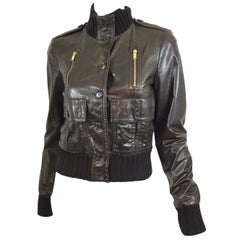 Gucci Brown Leather Bomber Jacket