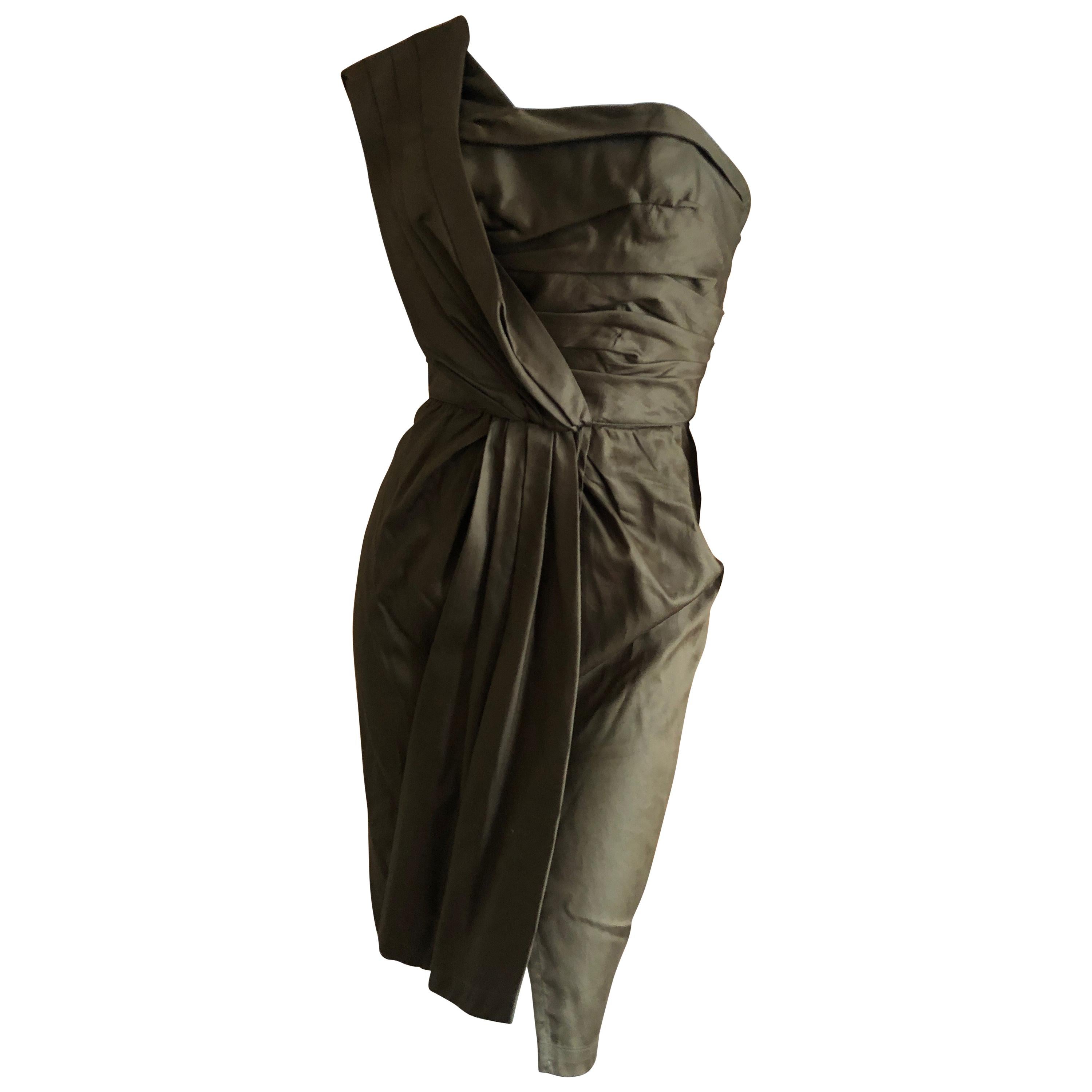 Thierry Mugler Green Vintage 80's Forest Green Draped Cocktail Dress  For Sale