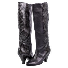 Used Maud Frizon Black Leather Snakeskin Heel Boots Size 5