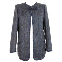 Vintage 1990s Max Mara Wool Angora Blue Jacket Cardigan