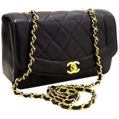 CHANEL Diana Chain Flap Shoulder Crossbody Bag Navy Quilted Lamb
