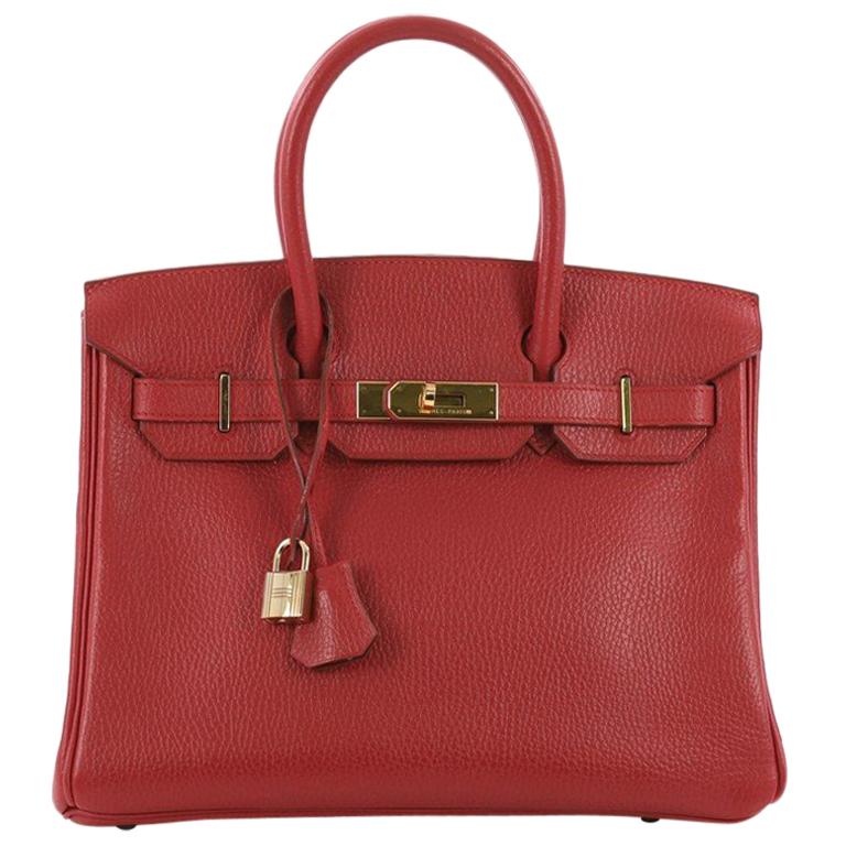 Hermes Birkin Handbag Rouge Vif Ardennes with Gold Hardware 30