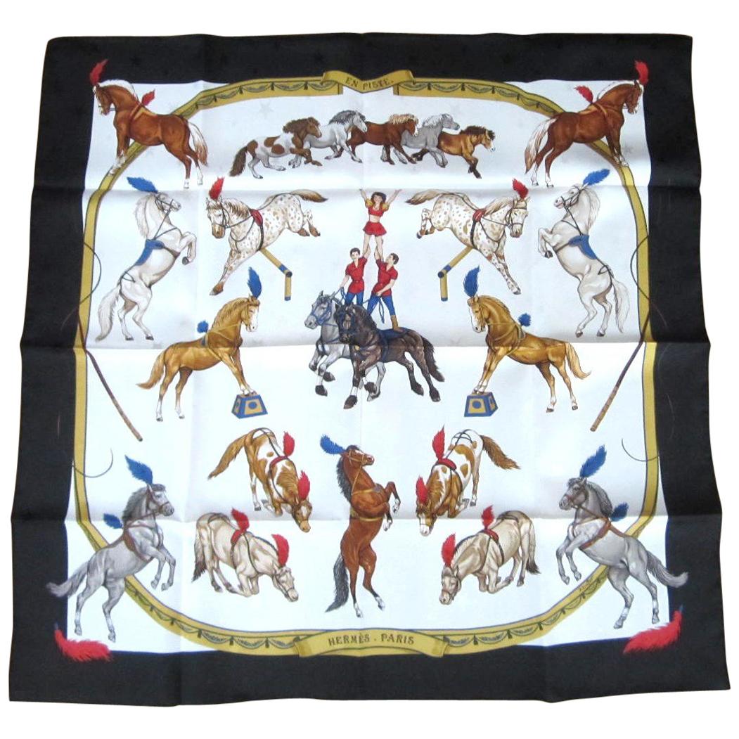 Hermes Silk Scarf EN PISTE Horses Robert Dallet 1990s New, Never Worn 