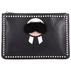 Fendi Karlito Pouch Studded Saffiano Leather Medium