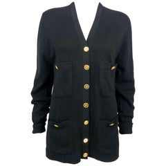 Vintage 1990's Chanel Black Cashmere Cardigan With Gilt Buttons