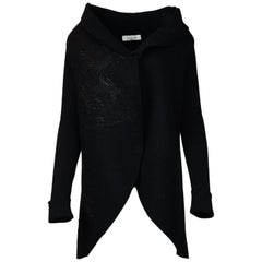 Valentino Black Wool Coat W/ Rib Knit Sleeves & Lace/Bead Detail Sz S