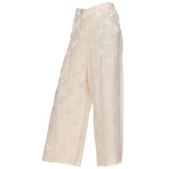 1930S Cream Haute Couture Silk Jaquard Chinese Lounge Pants