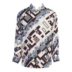 1990S  GIANNI VERSACE Geometric Baroque Silk Atelier Men's Shirt