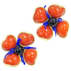 1970s Maison Gripoix for Jean Patou Poppy Red Earrings