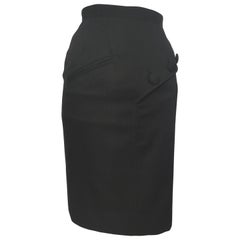 Guy Laroche 1980s Black Wool Pencil Skirt Size O.
