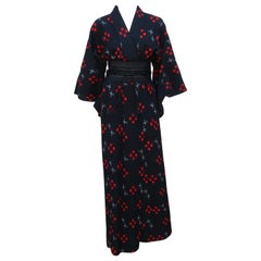 Retro Black & Red Wool Kimono Dress Robe