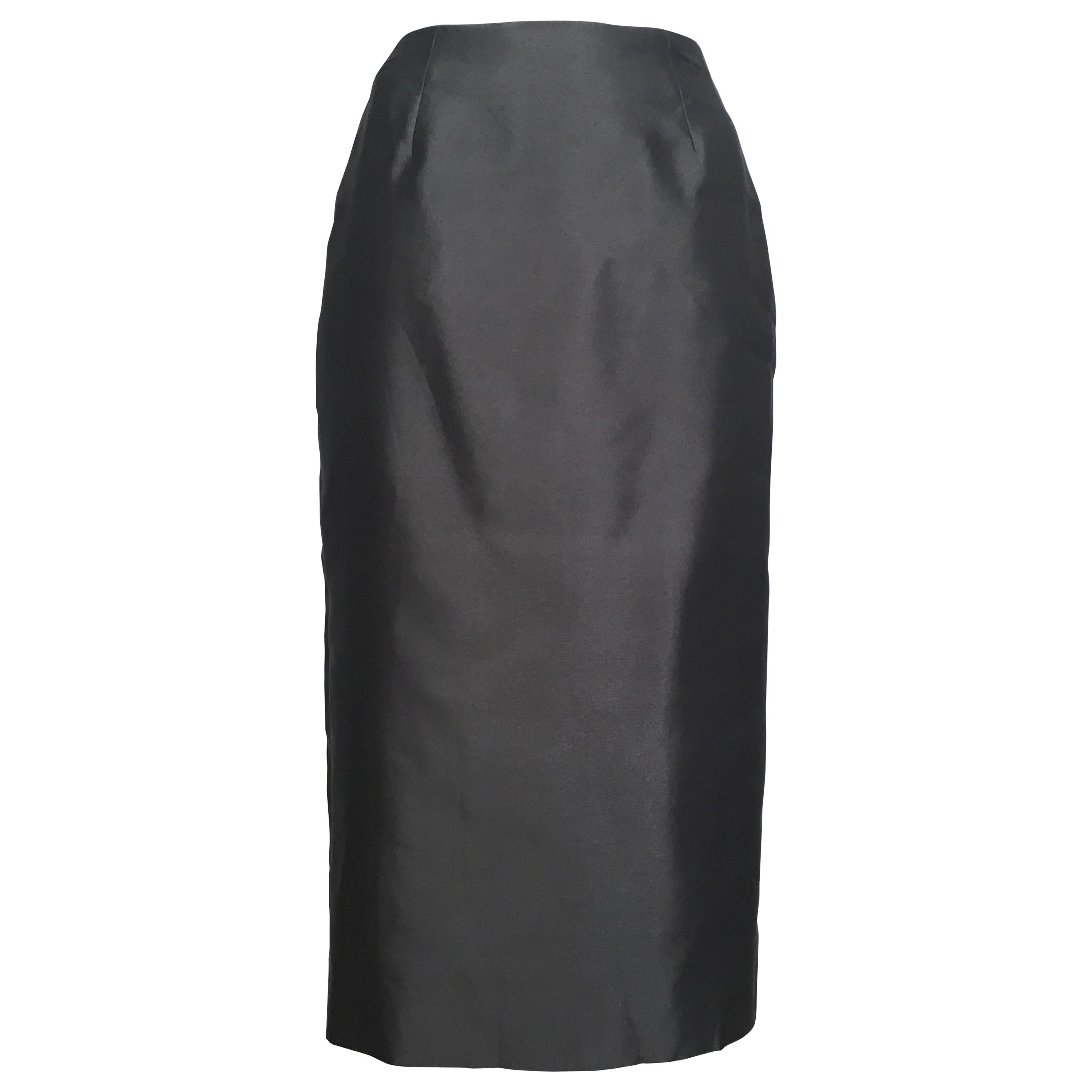 Donna Karan for Bergdorf Goodman 1990s Gray Silk Long Skirt Size 4. For Sale