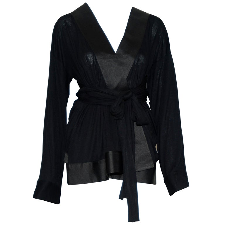Haider Ackermann Black Silk Blend Lounging Jacket w/Substantial Satin