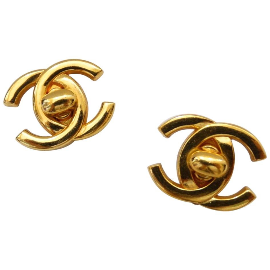 1995 Chanel Fall "CC" Mademoiselle Turn Lock Earrings