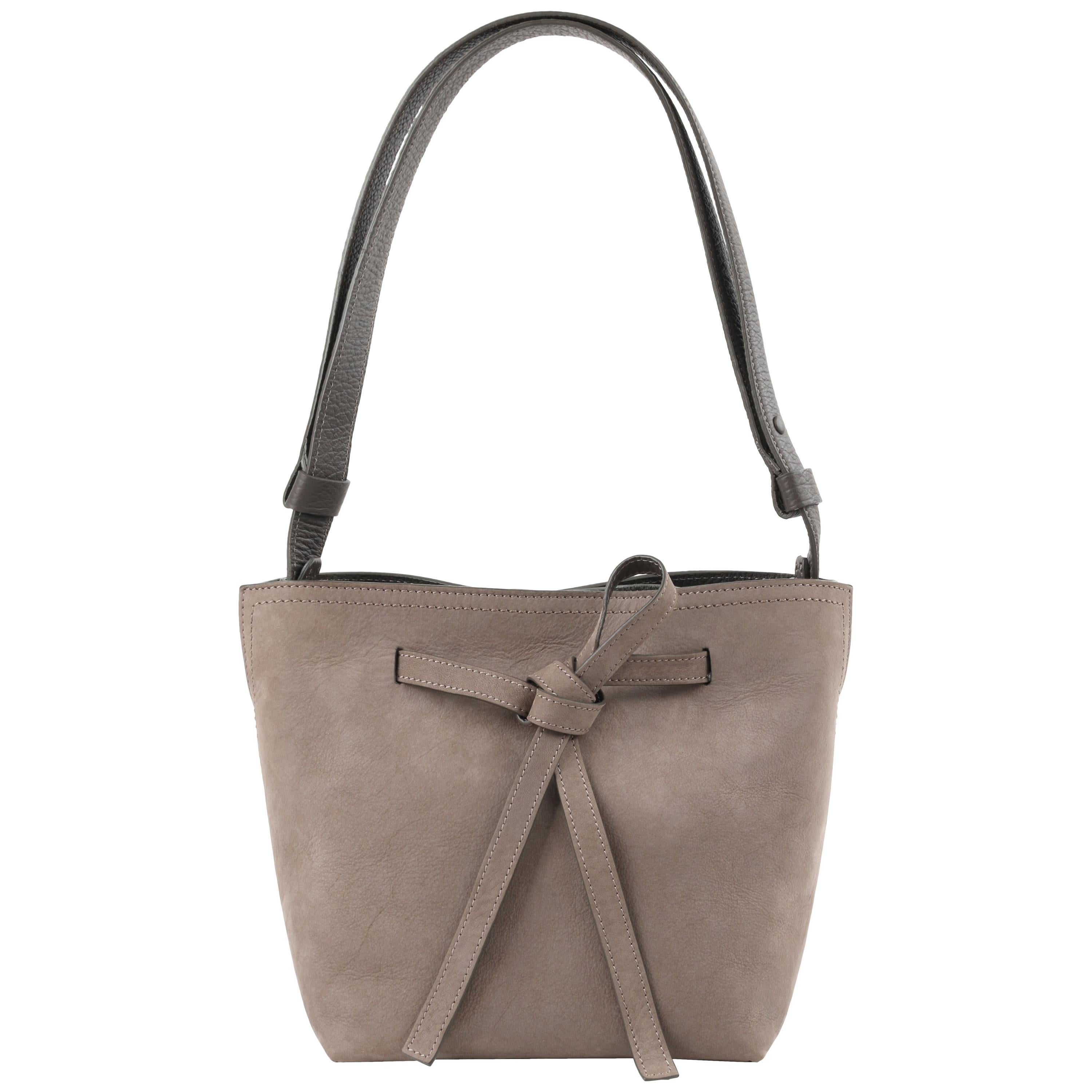 MAISON MARGIELA "Mini Drawstring" Taupe Leather Drawstring Shoulder Bag NWT