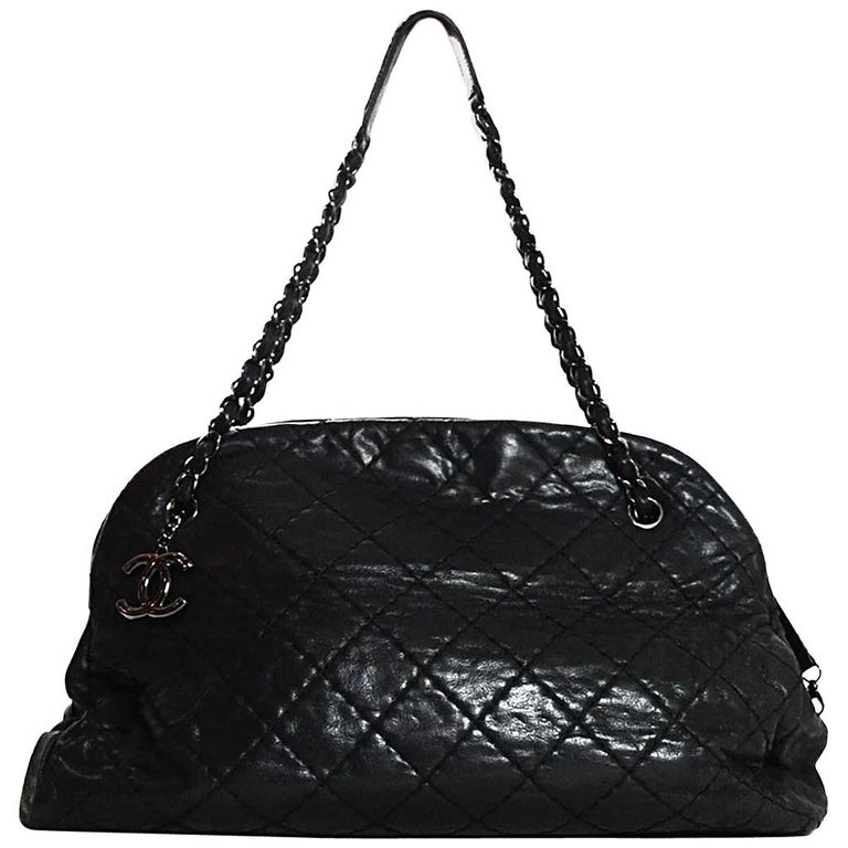 Chanel Black Iridescent Calfskin Leather Just Mademoiselle Maxi Bowling Bag  For Sale at 1stDibs