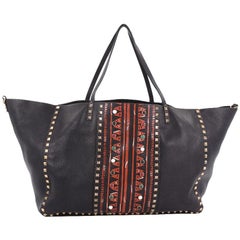 Valentino Rolling Rockstud Convertible Tote Tribal Embellished Leather Large