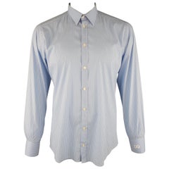 DOLCE & GABBANA Size L Blue & White Stripe Cotton Dress Shirt