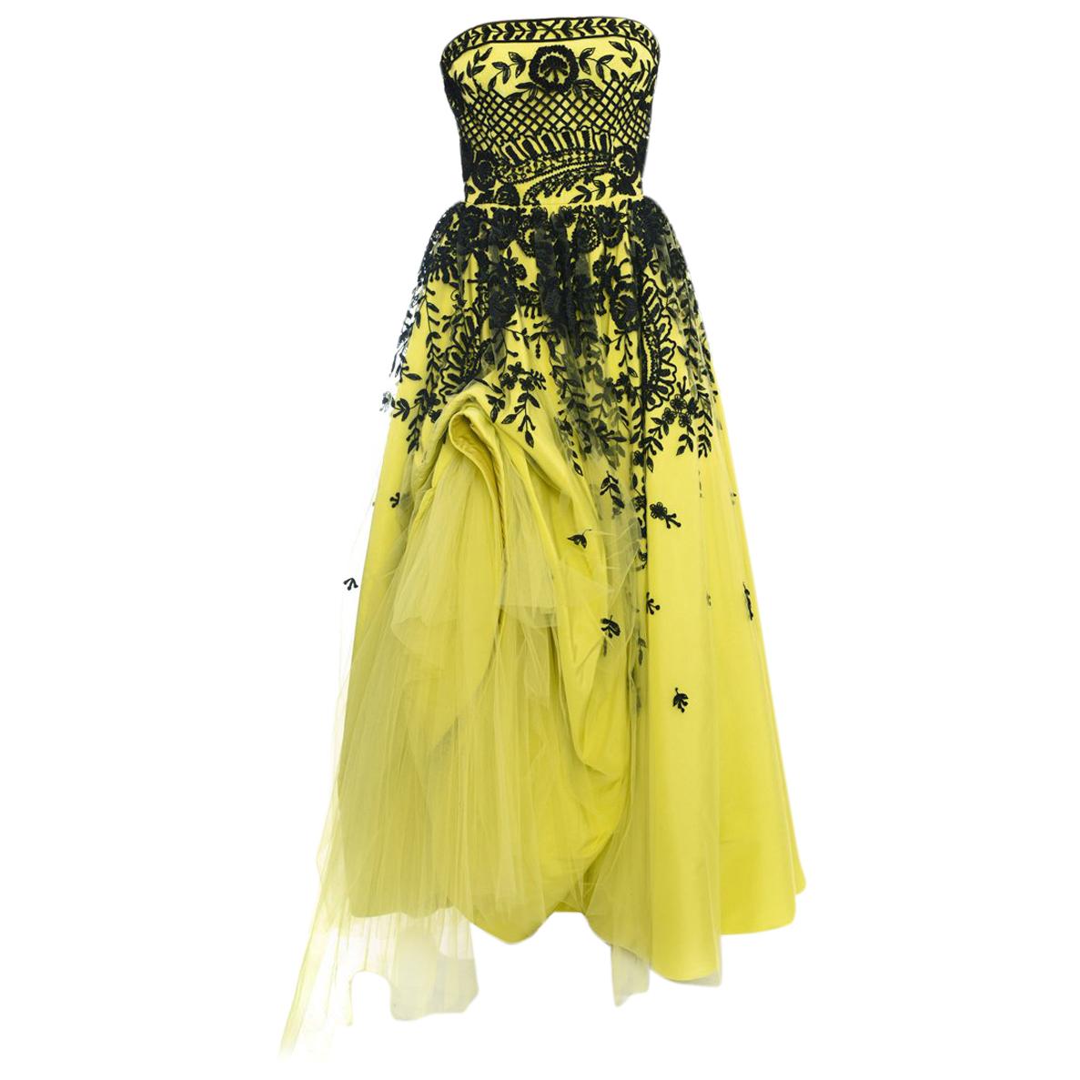 Oscar de la Renta Spring 2014 Runway Chartreuse Yellow Tulle Gown - 4