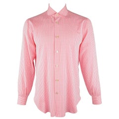 Vintage KITON Size L Pink Checkered Cotton Dress Shirt