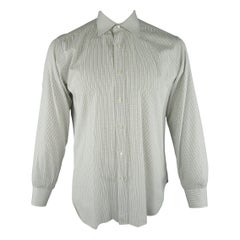 Vintage BRIONI Size L White Window Pane Cotton Dress Shirt