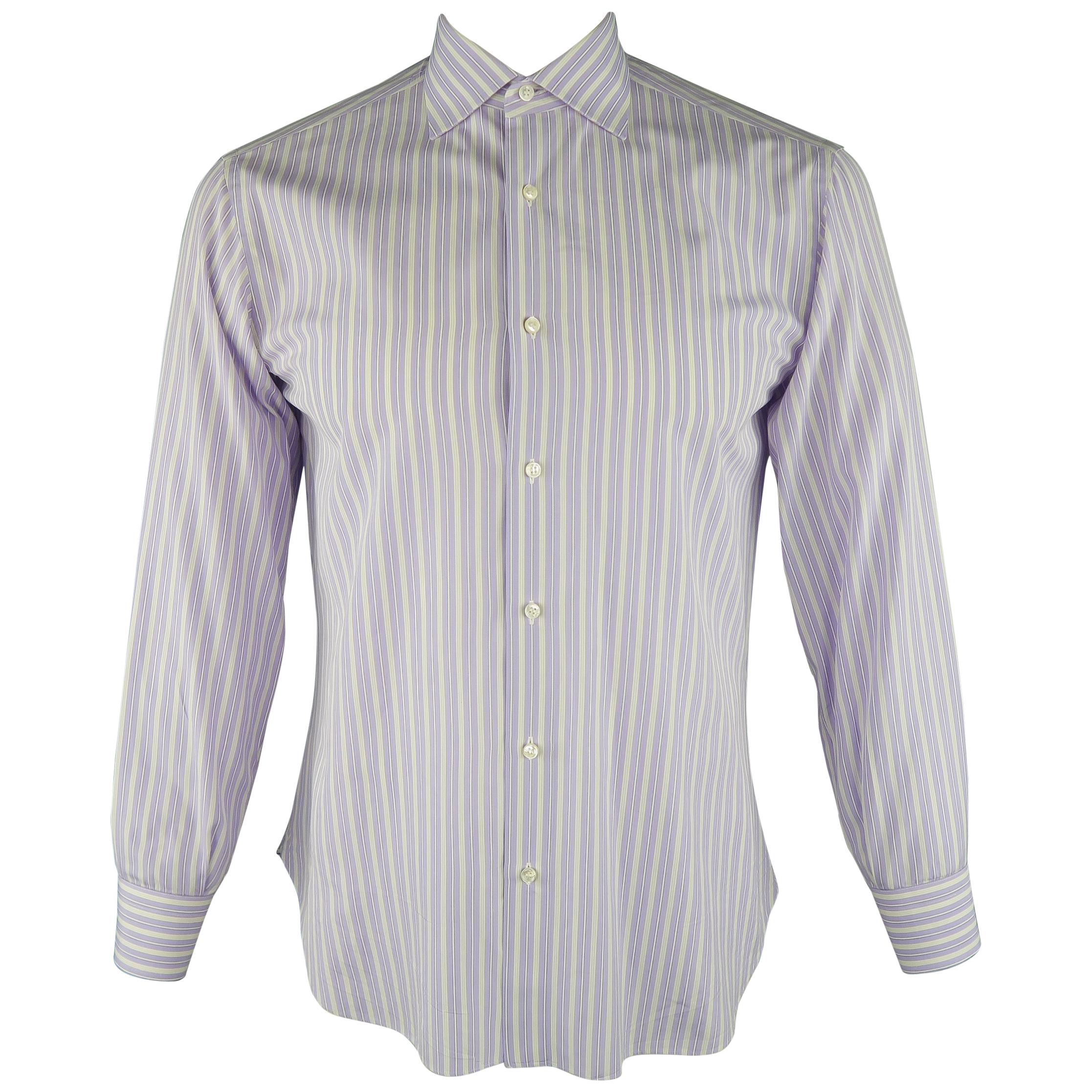 BRIONI Size M Purple Stripe Cotton Dress Shirt