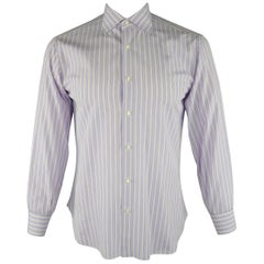 Vintage BRIONI Size M Purple Stripe Cotton Dress Shirt