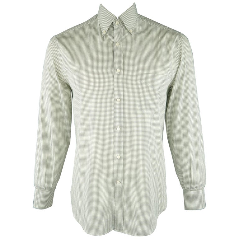 BRUNELLO CUCINELLI Size M Green Checkered Cotton Dress Shirt For Sale ...