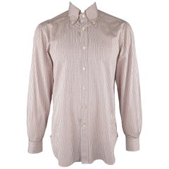 Vintage KITON Size L Brown Window Pane Cotton Dress Shirt