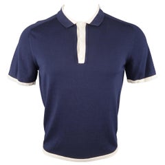 BERLUTI Size S Navy & Cream Two Toned POLO