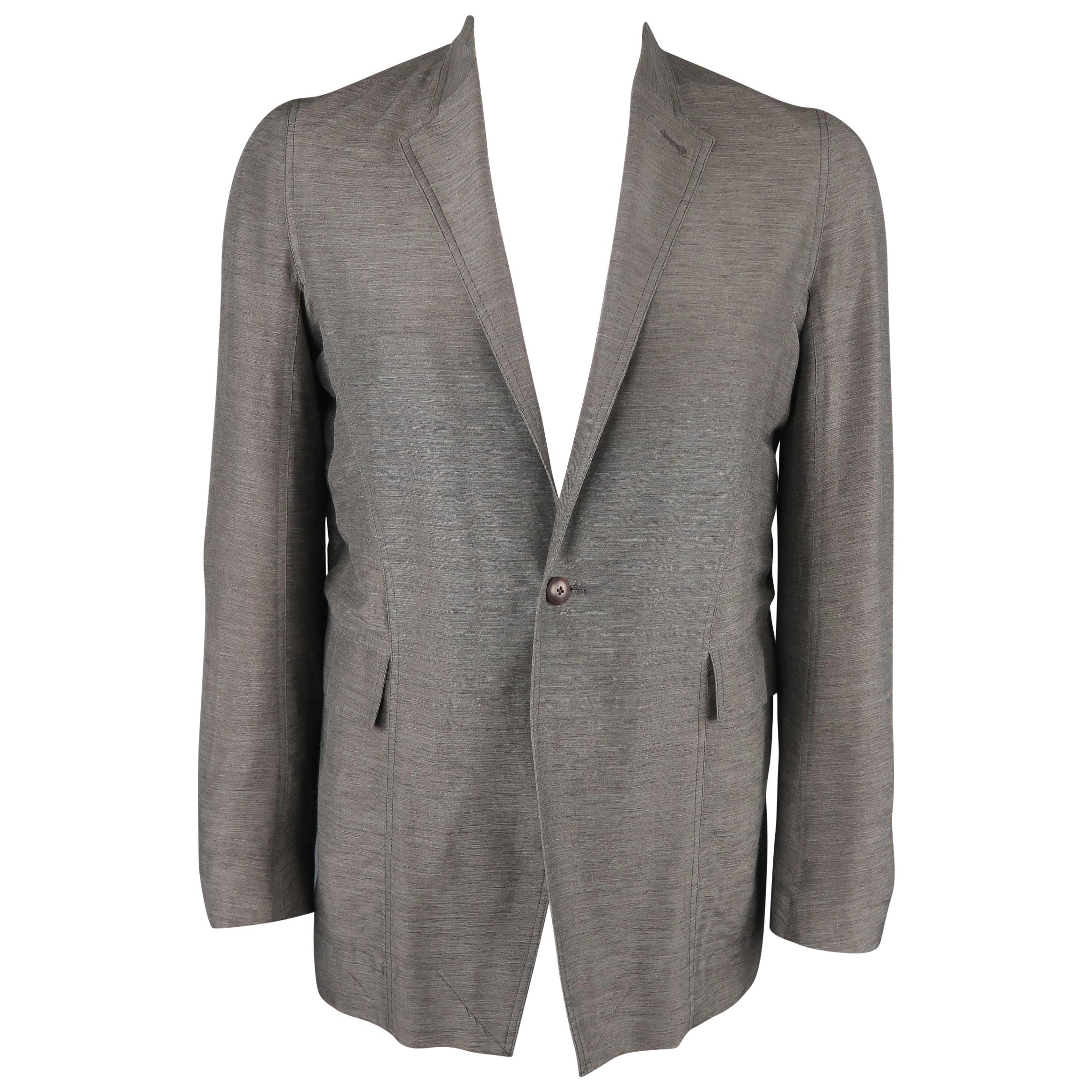 RICK OWENS 42 Grey Textured Linen Blend Single Button Sport Coat Jacket