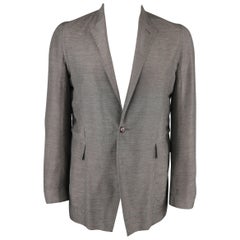 Used RICK OWENS 42 Grey Textured Linen Blend Single Button Sport Coat Jacket